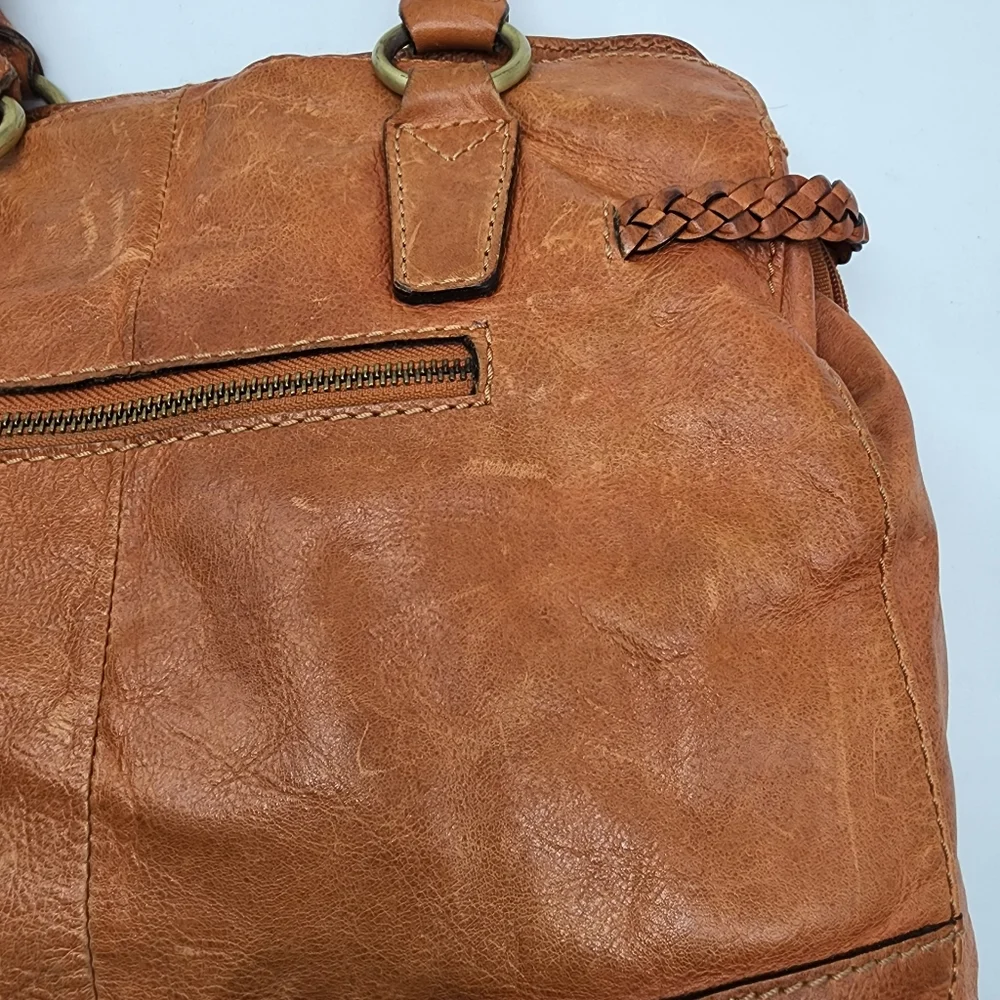 Colorado Toffee Brown Leather Braided Large Multi Compartment Shoulder Bag Tote - Picture 4 of 16